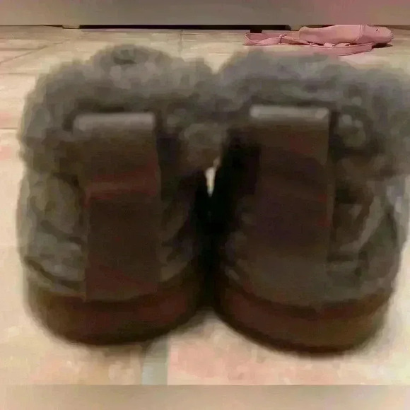 UGH gray, fuzzy slipper socks with hard sole/ Model # 3314; size 9 - Picture 3 of 7